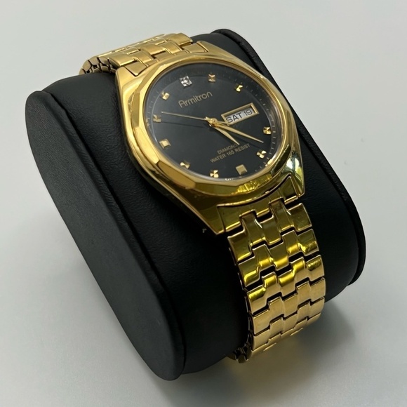 ARMITRON Gold and Black Diamond Mens Watch Working - Picture 3 of 6